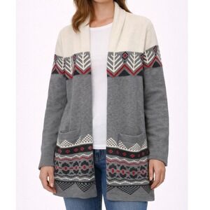 Hatley Heritage Geometric Fair Isle Cardigan Sweater Beige Gray Red XS TP